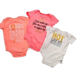 BABIES WITH ATTITUDE Baby Girl 9M Onesie BWA 3-piece set Neon Mom Daddy Boss